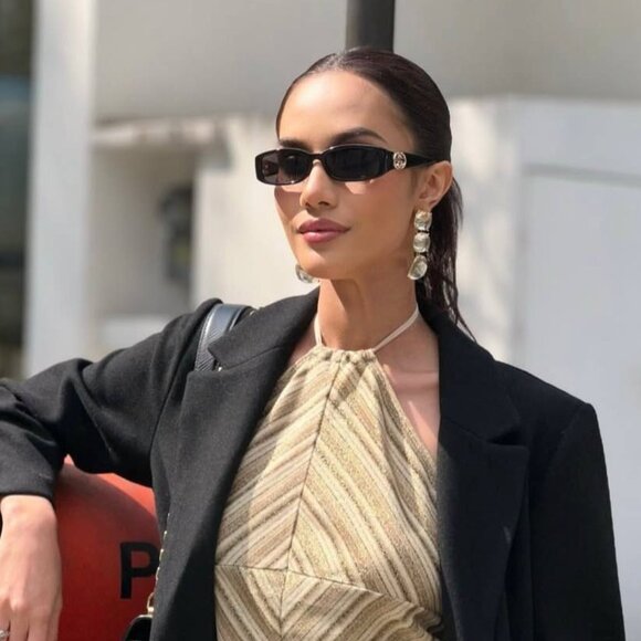 Gucci GG1661S 001 Rectangle Sunglasses - Shiny Black\Grey - Picture 1 of 14